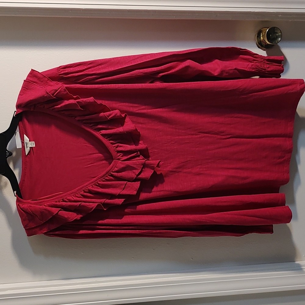 Loffa & Sky Women's Plus Size 4X     (28W-30W) Pink Ruffle V Neck Top